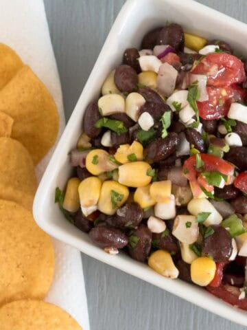 blackbean and corn dip with feta cheese
